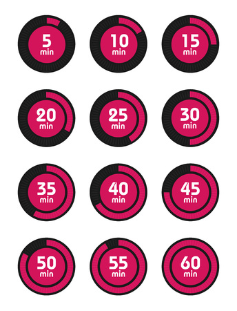 Set of timers. Sign icon. Full rotation arrow timer. Colored flat icons. Flat Design Vector Illustration.のイラスト素材