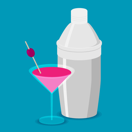 Shaker with pink coctail illustration, flat designのイラスト素材