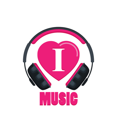 I love music with head phones. Flat vectorのイラスト素材