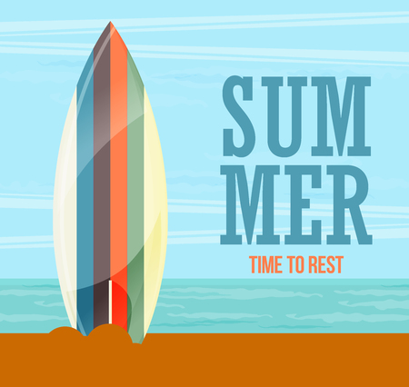Surfboards on the Beach. Flat Design Style.のイラスト素材