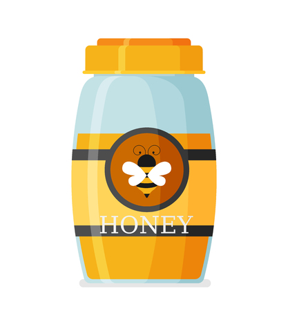 Glass mason jar of honey in modern flat vector illustrationのイラスト素材
