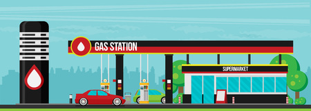 Gas station flat vector illustration.のイラスト素材
