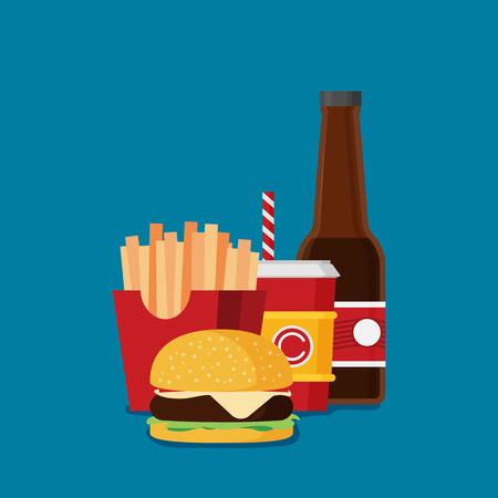 Group of fast food products flat vector.のイラスト素材