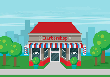 Facade of barbershop flat vector.のイラスト素材