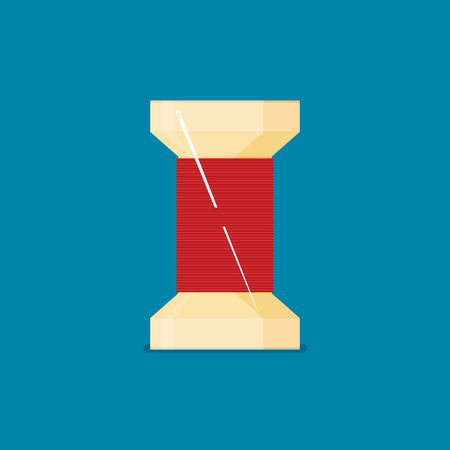 Flat bobbin with needle thread. Vector illustrationのイラスト素材