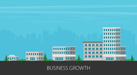 Growth of business. Buildings of company small, middle and big. Flat vector.のイラスト素材