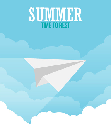 Vector paper plane in the sky. Flat style.のイラスト素材