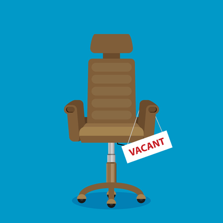 Composition with brown office chair and sign vacant. Business hiring and recruiting concept. Flat vector illustration.のイラスト素材