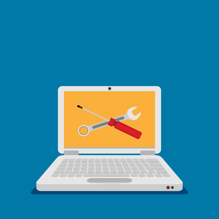 Computer repair service, maintenance, technical support. Flat design. Vector illustrationのイラスト素材