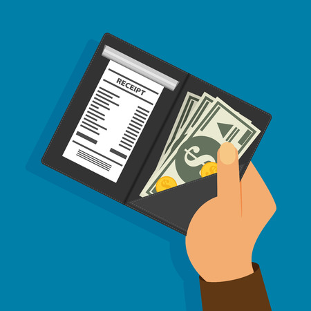 Leather folder for cash, coins and cashier check. Flat vectorのイラスト素材
