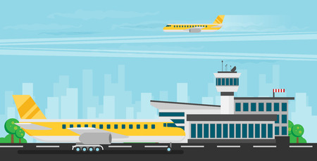 Travel Lifestyle Concept of Planning a Summer Vacation Tourism and Journey Symbol Airplane Airport City Modern Flat Design Icon Template Vector Illustrationのイラスト素材