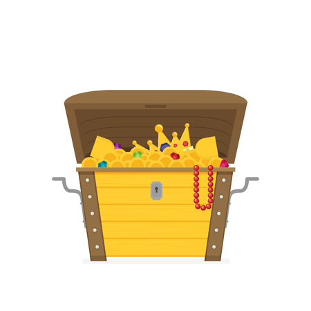 Flat open treasure chest isolated flat designのイラスト素材