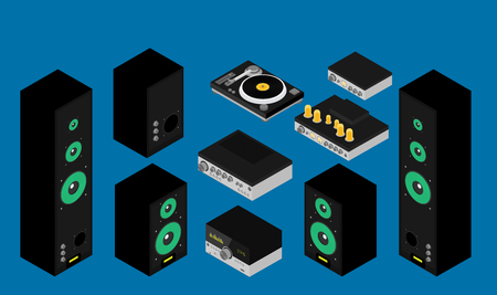 Home stereo flat vector music systems set isometricのイラスト素材