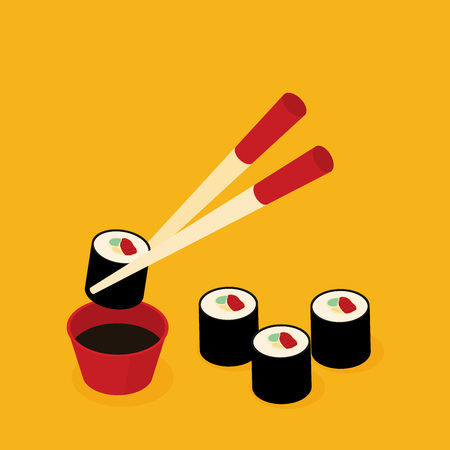 Food illustration - sushi roll with nori. Modern 3d flat design isometric concept.のイラスト素材