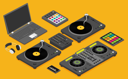 DJ devices set in isometric flat style vector isolated on backgroundのイラスト素材