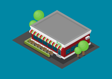 Facade of isometric pizzeria flat vector.のイラスト素材