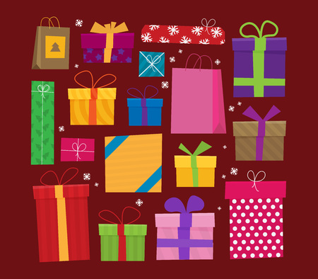 Set of icons of gift boxes flat vectorのイラスト素材