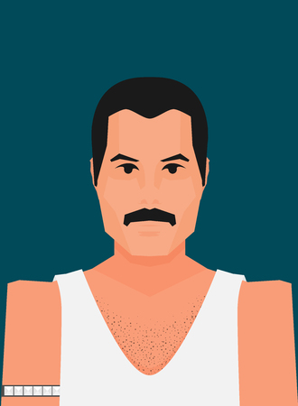 Wembley Stadium, July 12 1986 Flat vector famous rock musician Freddie Mercuryのイラスト素材