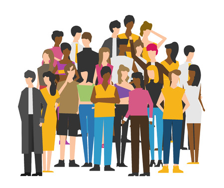 Flat illustration of society members with a large group of men and womenのイラスト素材