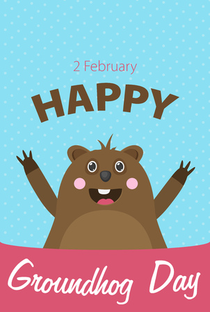 Happy Groundhog Day design with cute groundhogのイラスト素材