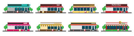 Set of vector flat design restaurants and shops facadeのイラスト素材