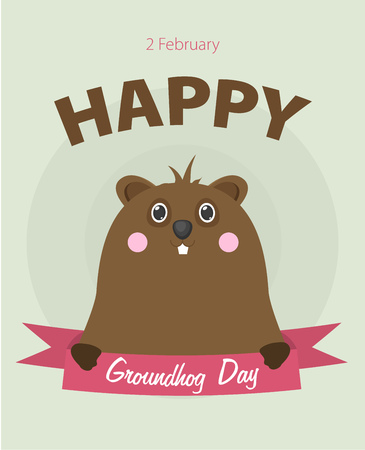 Happy Groundhog Day design with cute groundhogのイラスト素材