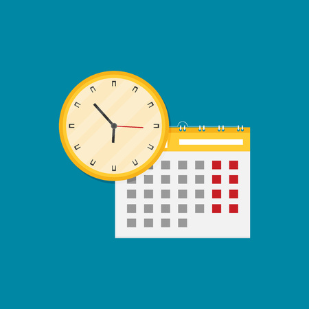 Paper spiral wall calendar and clocks. Vector illustration in flat styleのイラスト素材