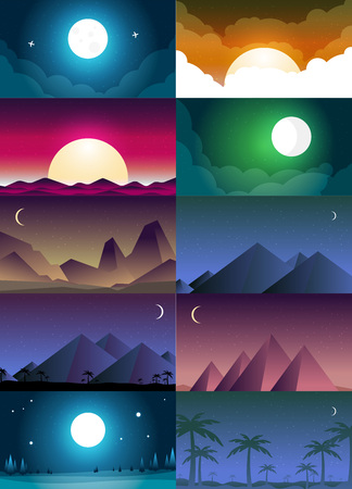 Flat vector banners set with landscape. Background illustrationのイラスト素材
