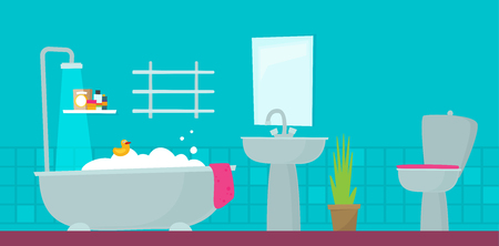 Bathroom with furniture. Flat style vector illustration.のイラスト素材