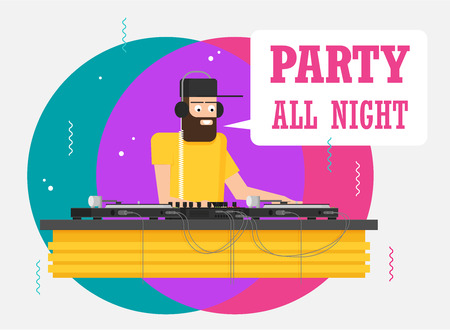 DJ character music. Musical entertainment. Flat vector illustrationのイラスト素材