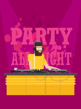 DJ character music. Musical entertainment. Flat vector illustrationのイラスト素材
