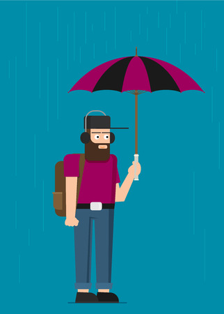 Young man with umbrella. Vector backgroundのイラスト素材