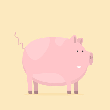 Flat vector funny pig isolated on color backgroundのイラスト素材
