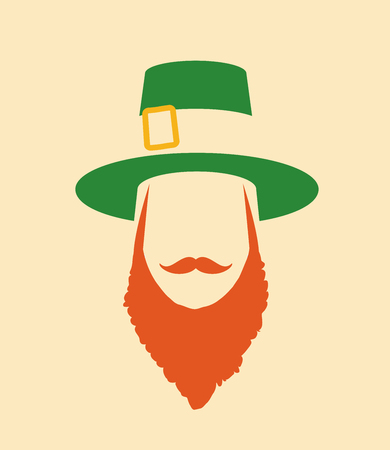 flat design icon on Saint Patrick's Day character leprechaun with green hat, red beard, smoking pipeのイラスト素材