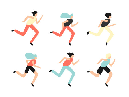 Running people group in motion.Training outdoor flat vector.のイラスト素材