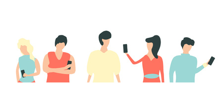 People with gadgets flat vector