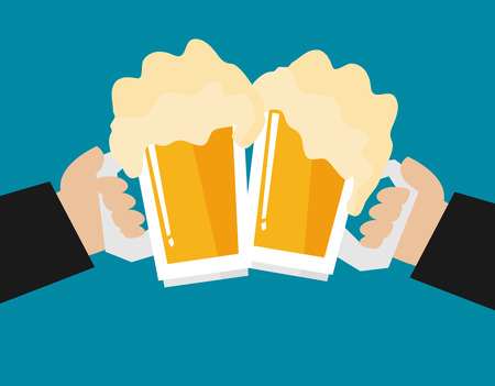 Two men toasting glasses of beer. Flat vector.のイラスト素材