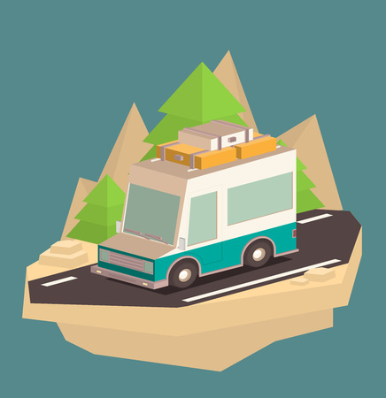 Vector illustration of a retro travel van isometricのイラスト素材