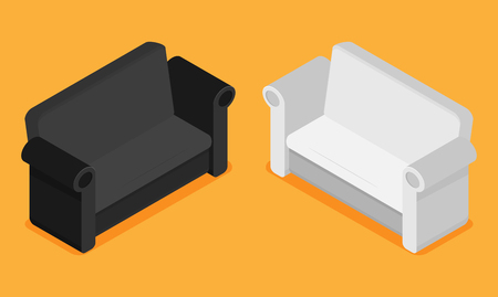 Isometric flat vector black and white sofa set isolated on backgroundのイラスト素材