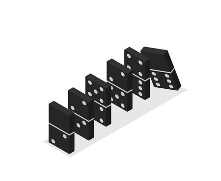 Falling dominoes. Concept of Domino effect. Vector illustration of isometric projection isolated on white backgroundのイラスト素材