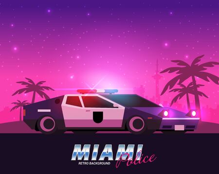 Retro future, 80s style Sci-Fi Background. Futuristic car.のイラスト素材