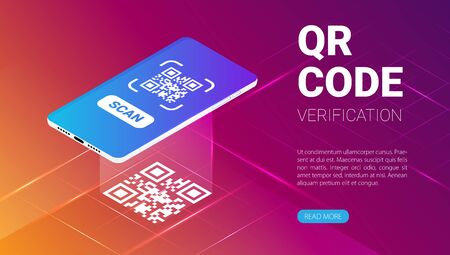 QR code verification service web banner isometric vector