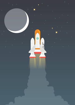 Flat vector illustration of a spaceship launch isolated on space backgroundのイラスト素材