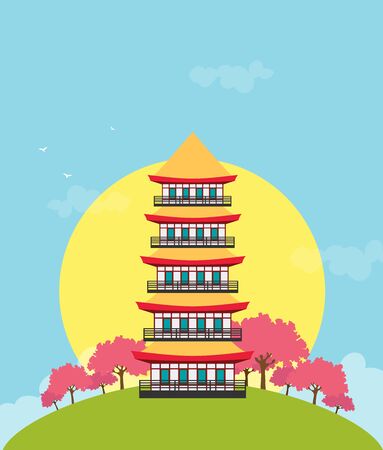 Flat design landscape of Japan illustration vectorのイラスト素材