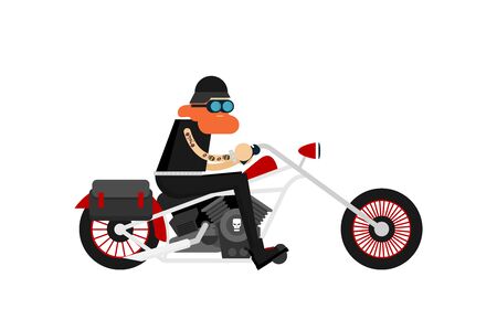 Flat vector classic motorcycle with brutal cartoon bikerのイラスト素材