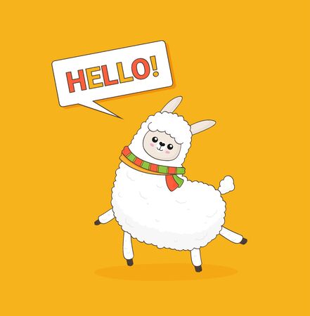Cute cartoon alpaca drawing on bright backgroundのイラスト素材