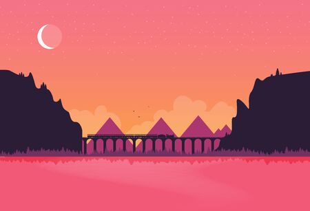 Train on railway. Vector travel concept background.のイラスト素材