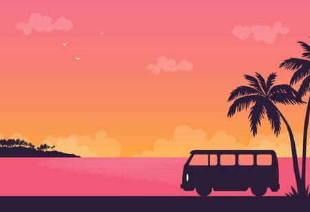 Flat vector banner with landscape. Background illustrationのイラスト素材