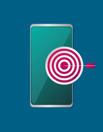 Mobile marketing and targeting. Smartphone with dartboard in the screen.のイラスト素材