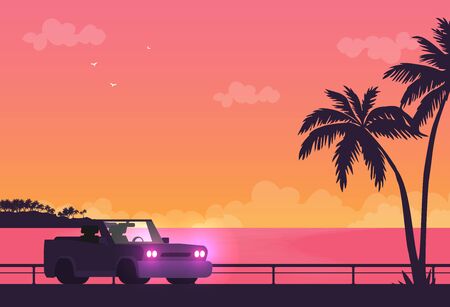 Flat vector banner with summer travel landscape. Background illustrationのイラスト素材
